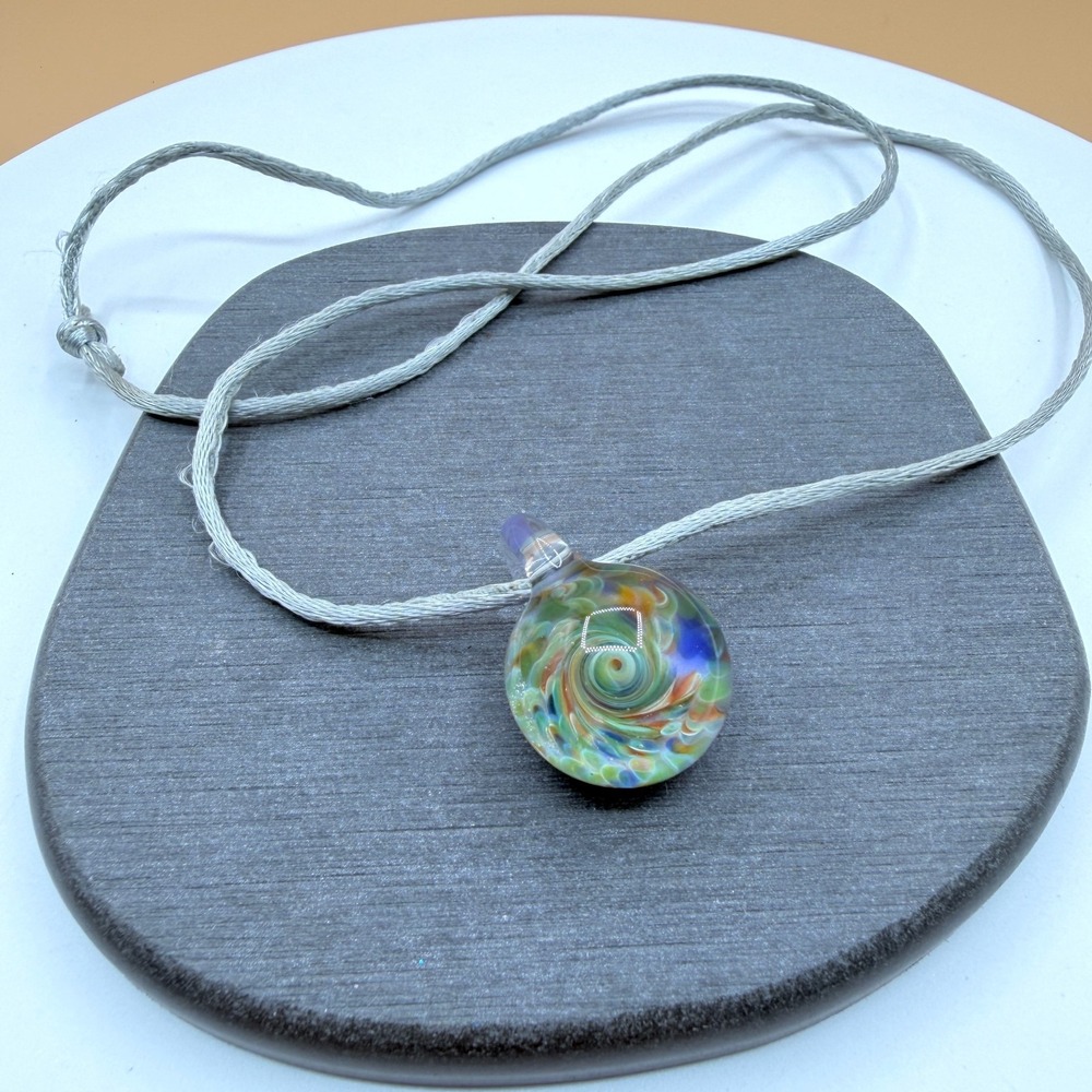 Handmade Lampwork Glass Swirl Pendant Necklace Multicolor Artisan Cord Jewelry